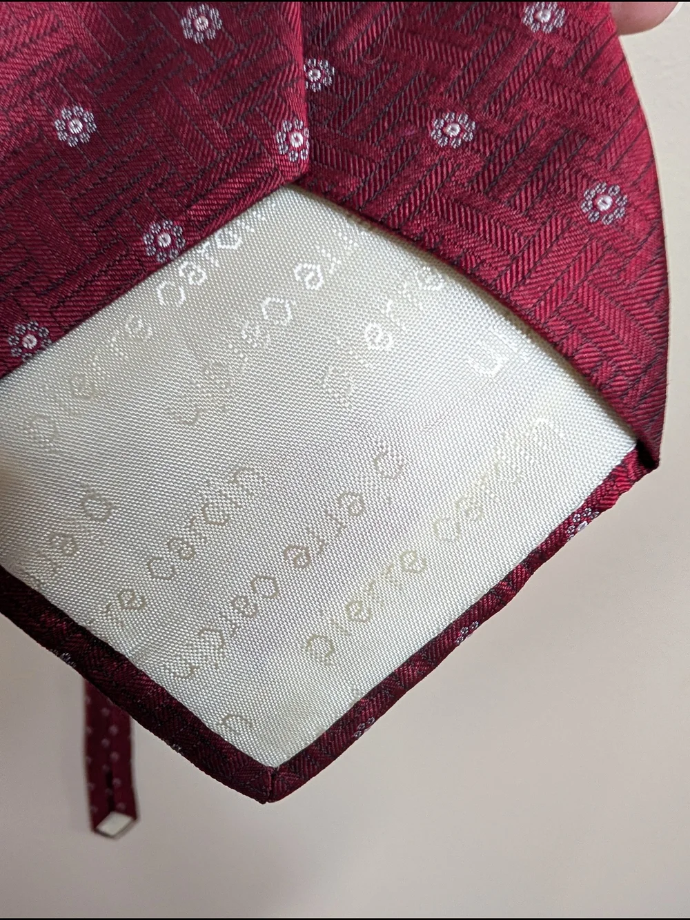 Pierre Cardin‎ Tie Burgundy Herringbone Floral Medallion Vintage Designer French